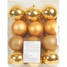 Набор елочных шаров ø10 см пластик золотой 24 шт Без бренда