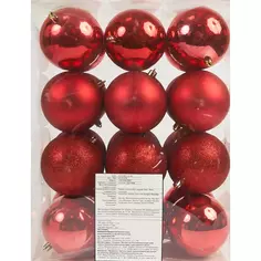 Набор елочных шаров ø10 см пластик красный 24 шт Без бренда
