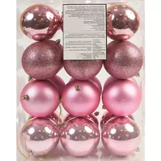 Набор елочных шаров ø10 см пластик розовый 24 шт Без бренда