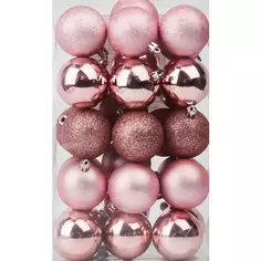 Набор елочных шаров ø6 см пластик нежно-розовый 30 шт Без бренда