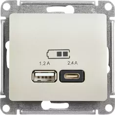 Розетка USB A+С встраиваемая Schneider Electric Glossa цвет платина