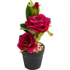 Искусственное растение в горшке Роза 13x25 см красно-розовая Без бренда