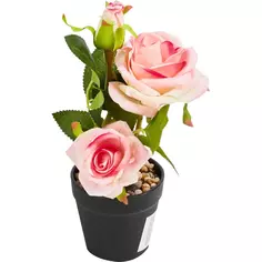 Искусственное растение в горшке Роза 13x25 см розовая Без бренда
