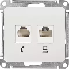 Розетка двойная встраиваемая Schneider Electric Glossa RJ11/RJ45 UTP cat 5e цвет молочный