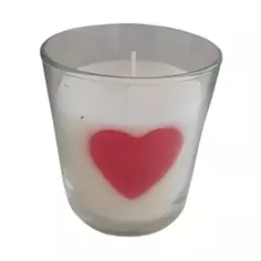 Свеча в стакане Сердце бело-красная 8.5 см Без бренда