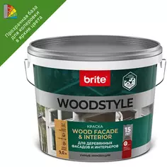 Краска для деревянных фасадов Brite Woodstyle Prof моющаяся матовая цвет прозрачный база С 9 л Без бренда