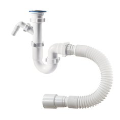 Сифон для мойки, трубный, 1" 1/2, 40х40/50, полипропилен, с выпуском, прямоточный с отводом, с гофрой, Orio, S-41059