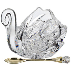 Розетки, блюда малые фигурные без ножки икорница LEFARD Muza Crystal, 11х7х8,5 см, с ложкой, стекло