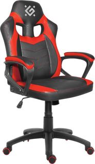 Кресло игровое Defender Skyline черно-красное, полиуретан высокой плотности, газпатрон 4кл, ролики 50мм, механизм качания