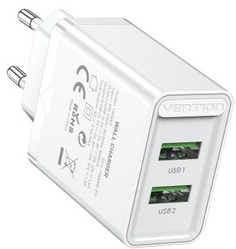 Зарядное устройство сетевое Vention FBAW0-EU 2 порта USB (A+A) QC 3.0 белый