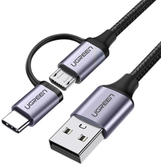 Кабель UGREEN US177 30875_ USB-A / Micro USB + USB Type-C Cable, 1 м. черный