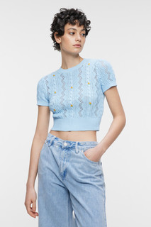 джемпер женский Топ-футболка вязаный ажурный с цветочной вышивкой Befree