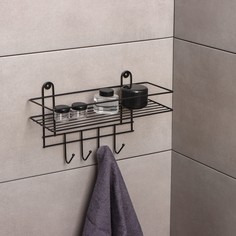 Полка для ванной прямая, 4 крючка, 33×12,5×21см, цвет черный NO Brand