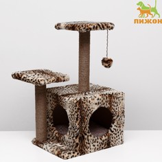 Домик для кошек с когтеточкой, квадратный, 3х-этажный, 45 × 47 × 75 см, леопард Пижон