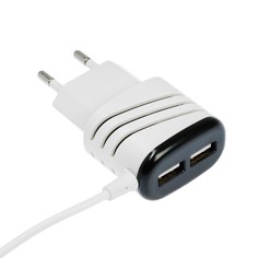 Сетевое зарядное устройство luazon lcc-24, 2 usb, microusb, 1 a, 1 м, черно-белое