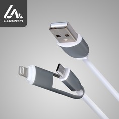 Кабель 2 в 1 luazon, microusb/lightning - usb, 1 а, 0.9 м, плоский, белый