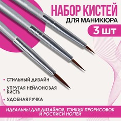 Набор кистей для дизайна ногтей, 3 шт, 16,5 см, в pvc - тубе, цвет серебристый Queen Fair