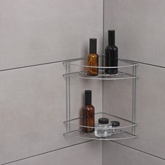 Полка угловая для ванной 2-х ярусная slim, 18×25×25 см, цвет хром NO Brand