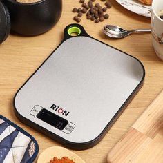 Весы кухонные электронные, нержавеющая сталь, Rion, Черная рамка, платформа, точность 1 г, до 5 кг, LCD-дисплей, PT-892