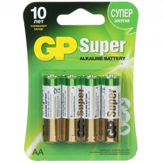 Батарейка GP, АА (LR06, LR6), Alkaline Super, алкалиновая, блистер, 4 шт, 02706