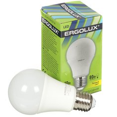 Лампа светодиодная E27, 10 Вт, 80 Вт, 220 В, груша, 3000 К, свет теплый белый, Ergolux