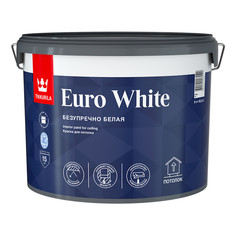 Краски для стен и потолков краска акриловая TIKKURILA Euro White для потолка 9л белая, арт.700009612