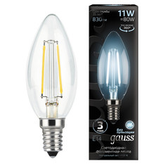 Лампы филаментные лампа GAUSS Filament Свеча 11Вт Е14 LED 830Лм 4100К