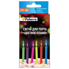 Свечи-столбики, фигурные свечи для торта PATERRA Цветное пламя 6шт 8см 1ч/г без аромата