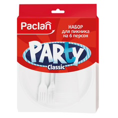 Наборы одноразовой посуды набор PACLAN Party Classic: вилка,стакан,тарелка 16,5см пластик на 6 персон
