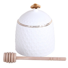 Емкости сервировочные с крышками банка для меда KORALL Снежная королева 380мл с бамбуковой ложкой керамика Коралл