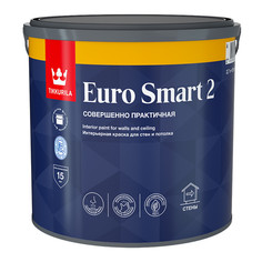 Краски для стен и потолков краска акриловая TIKKURILA Euro Smart 2 для стен и потолков база A 2,7л белая, арт.700001103