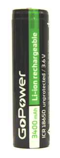 Аккумулятор GoPower 00-0001534 18650 (Pan. NCR18650B) PC1 3.6V 3400mAh без защиты плос.конт