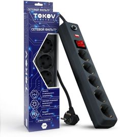 Сетевой фильтр TOKOV ELECTRIC TKE-C06-SF5-1.8-ZV 5х1.8м с заземл. с выкл. 16А с защ. от скачков напр. и перегрузок 3х1 сер