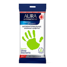 Средства для ванной и душа для мужчин AURA Derma Protect Влажные салфетки антибактериальные РОМАШКА 20