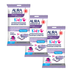 Салфетки для тела AURA ANTIBACTERIAL KIDS Влажные салфетки детские #GoToShool 60