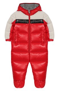 Пуховый комбинезон на молнии с капюшоном Moncler Enfant