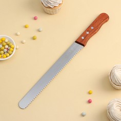 Нож для бисквита крупные зубцы, длина лезвия 25 см, деревянная ручка, толщина лезвия 1 мм NO Brand