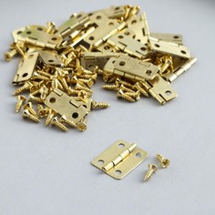 Петля для шкатулки металл с закругленными углами золото + саморезы набор 25 шт 1,6х1,3 см Арт Узор