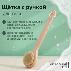 Щетка массажная для тела доляна, с ручкой, натуральная щетина NO Brand