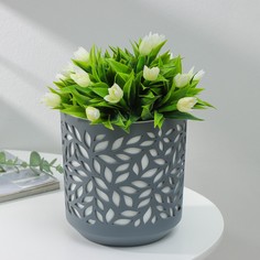 Кашпо для цветов со вставкой leaves, 2,5 л, d=16,2 см, h=17 см, цвет серый/белый NO Brand