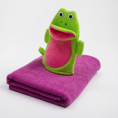 Полотенца Крошка Я Набор для купания Лягушонок (полотенце 130х70 см и мочалка)