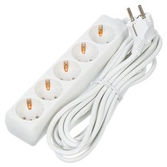 Удлинитель бытовой 5 гнезд, 5 м, 3х1 мм², с заземлением, 16 А, выключатель, белый, General Lighting Systems, GES-16-3x100-5-5m, 470011