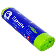 Пакеты для мусора, 10 шт, 60 л, с затяжкой, зеленые, Lomberta, 720829