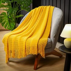 Плед 1.5-спальный, 130х170 см, 100% полиэстер, Silvano, Теплые объятия зиг-заг, горчичный, TB1317-55