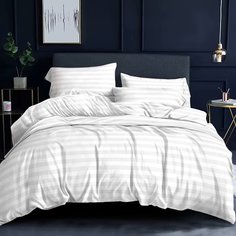 Постельное белье 2-спальное, простыня 220х240 см, 2 наволочки 70х70 см, пододеяльник 175х215 см, Stripe, страйп-полисатин, с европр, WH