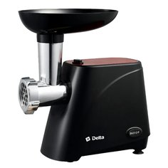 Мясорубка электрическая Delta, DL-6100M, 2000 Вт, реверс, 1.8 кг/мин, пластик, 2 насадки, для колбасок, кеббе, нет, черный с красным Дельта