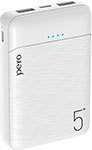 Внешний аккумулятор Pero PB01 5000 mAh, Li-Pol, output, 2xUSB-A, 2.1A, белый ПЕРО
