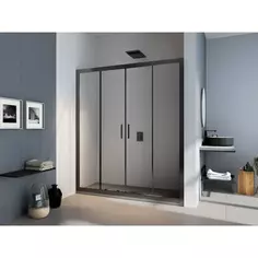 Душевая дверь в нишу Makiato WTW-TD-160-C-B, 185x160 см черный профиль прозрачное стекло раздвижная Без бренда