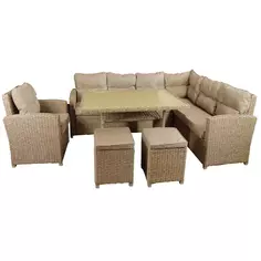 Набор садовой мебели для обеда Корсика искусственный ротанг бежевый: диван, стол, 2 пуфа, кресло Greengard