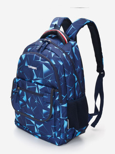 Рюкзак TORBER CLASS X, темно-синий с орнаментом, полиэстер, 45 x 30 x 18 см + Пенал в подарок!, Синий